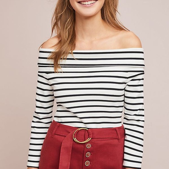 anthropologie black&white striped top - Picture 1 of 2